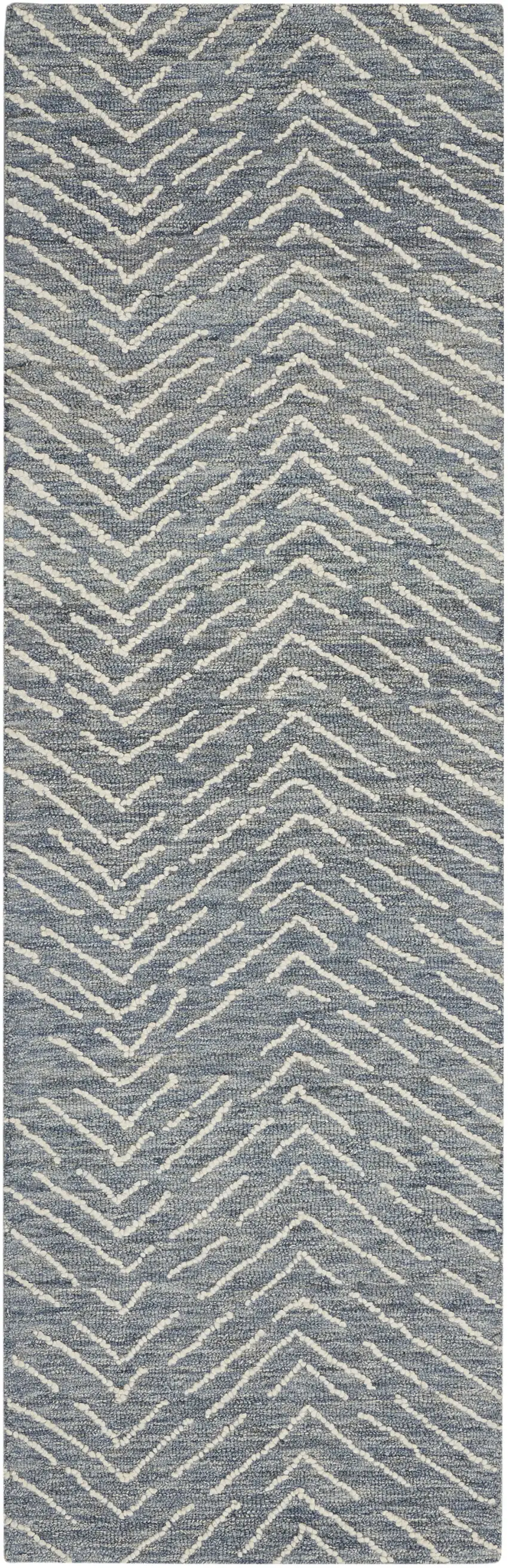 8' Indigo and Ivory Wool Chevron Runner Rug Photo 2