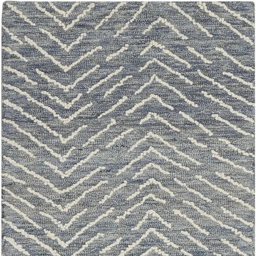 8' Indigo and Ivory Wool Chevron Runner Rug Photo 6