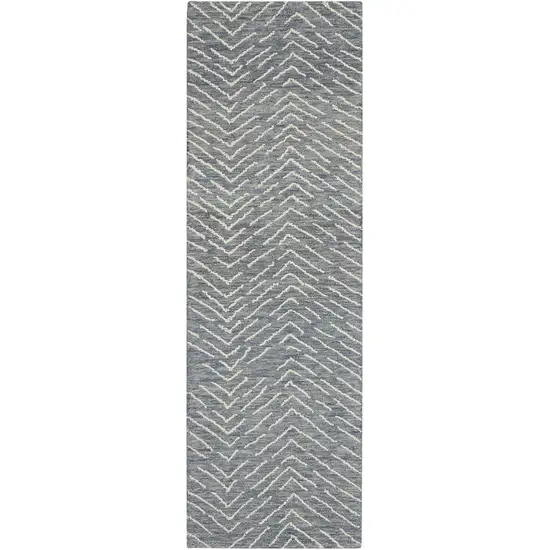 8' Indigo and Ivory Wool Chevron Runner Rug Photo 1