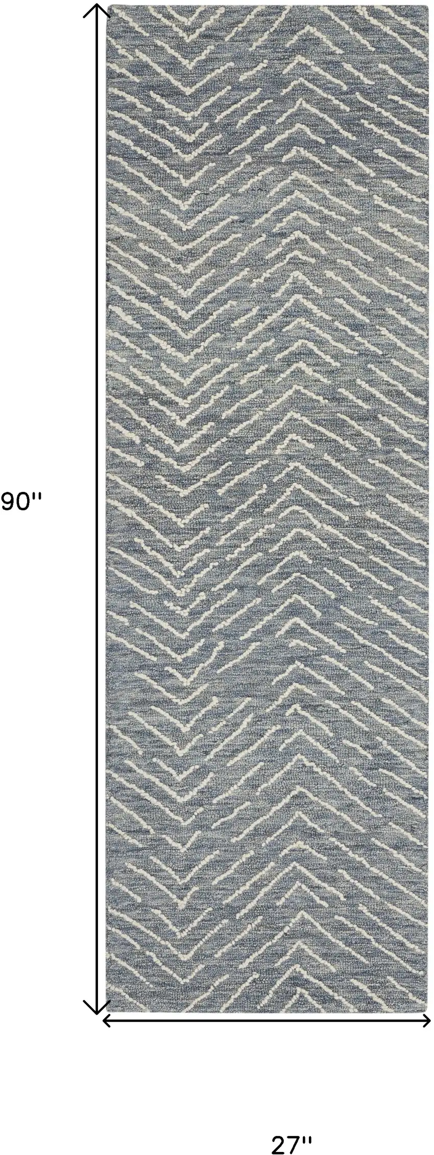 8' Indigo and Ivory Wool Chevron Runner Rug Photo 3