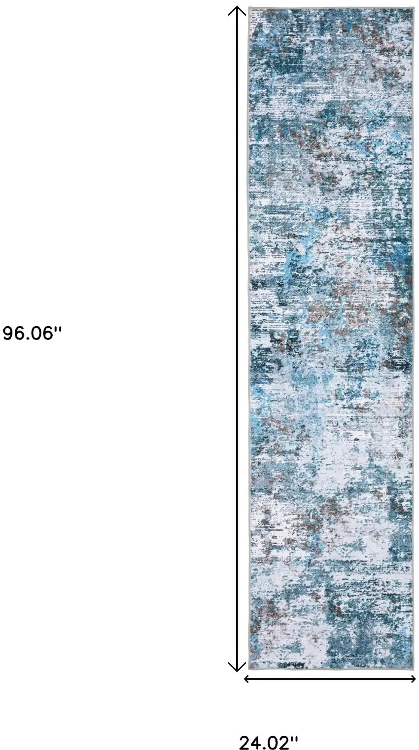 8' Ivory Abstract Distressed Runner Rug Photo 3