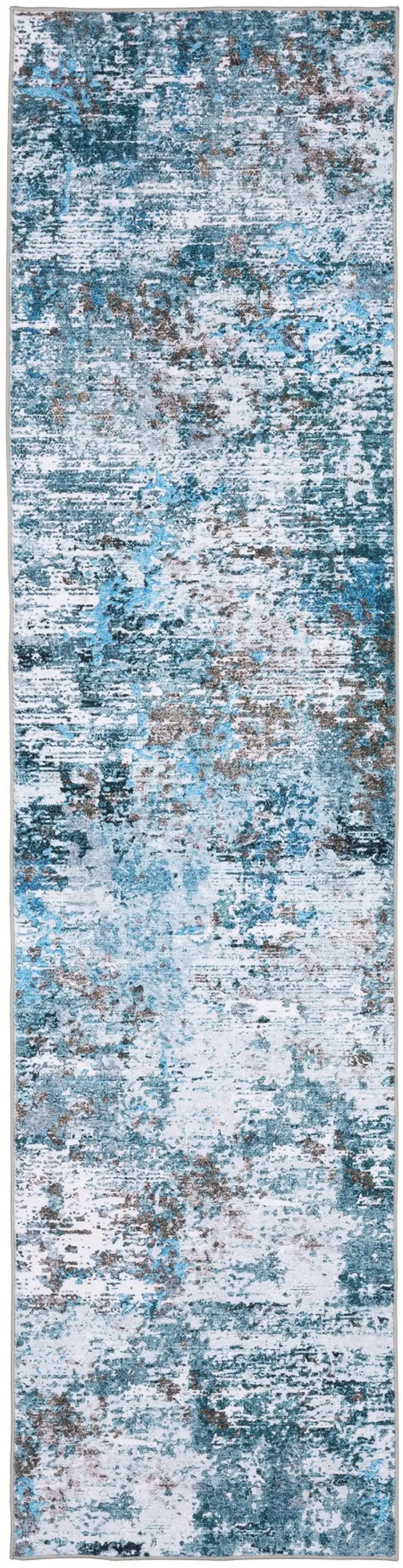 8' Ivory Abstract Distressed Runner Rug Photo 2