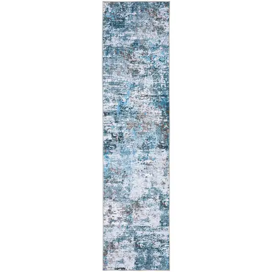 8' Ivory Abstract Distressed Runner Rug Photo 2