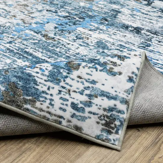 8' Ivory Abstract Distressed Runner Rug Photo 9