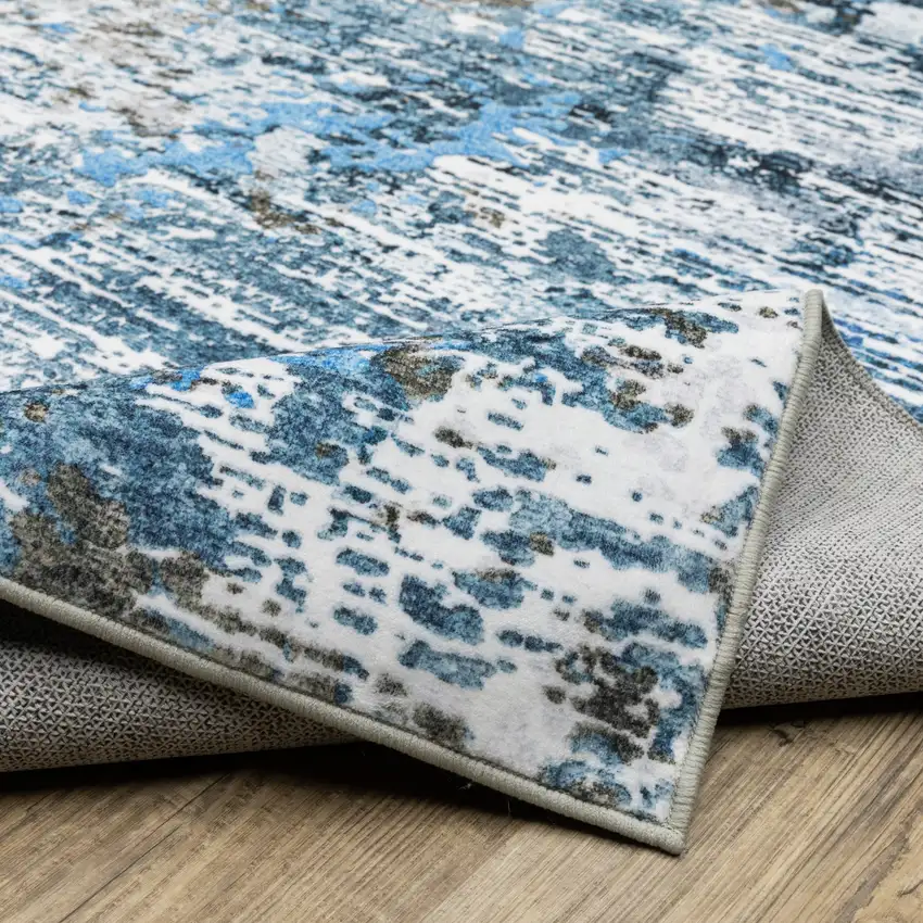 8' Ivory Abstract Distressed Runner Rug Photo 9