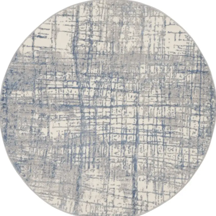 4' Ivory Abstract Power Loom Round Rug Photo 3