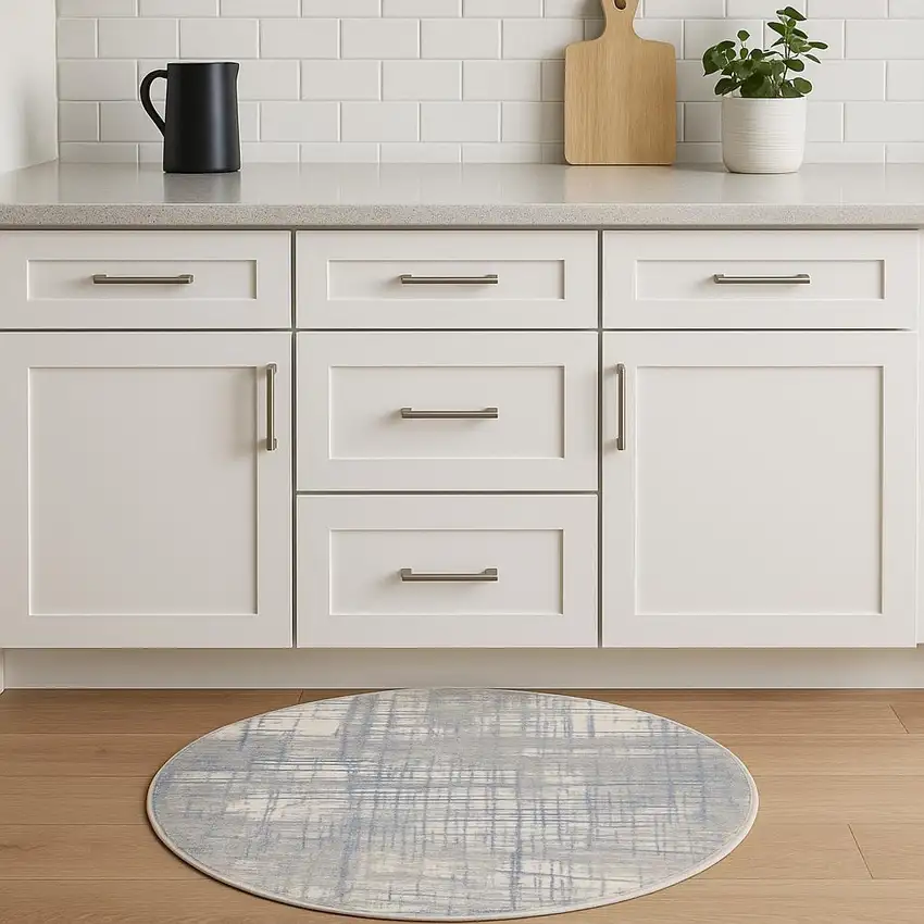 4' Ivory Abstract Power Loom Round Rug Photo 1