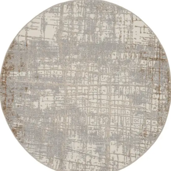 4' Ivory Abstract Power Loom Round Rug Photo 8