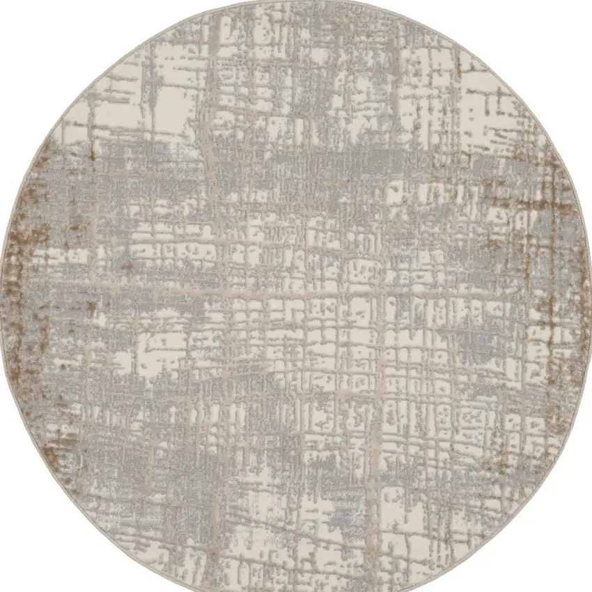 4' Ivory Abstract Power Loom Round Rug Photo 8