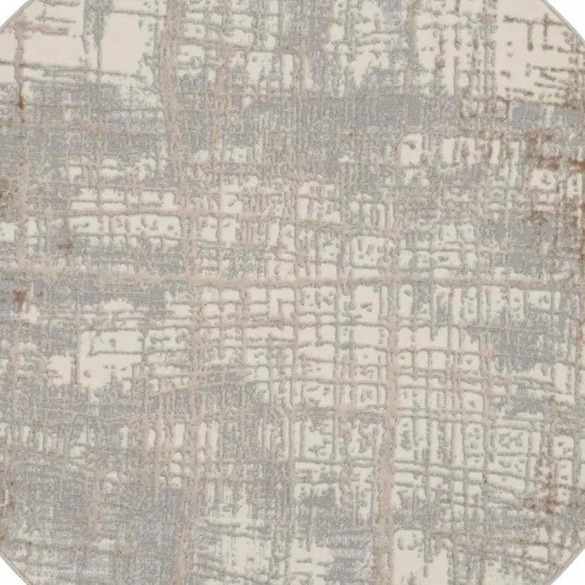 4' Ivory Abstract Power Loom Round Rug Photo 3