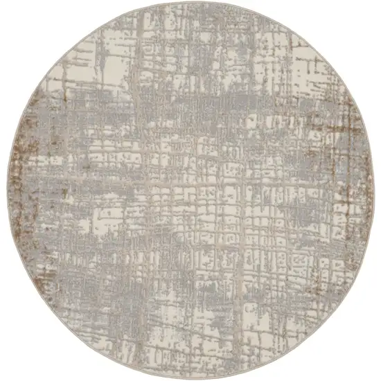4' Ivory Abstract Power Loom Round Rug Photo 2