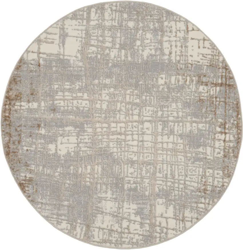 4' Ivory Abstract Power Loom Round Rug Photo 2