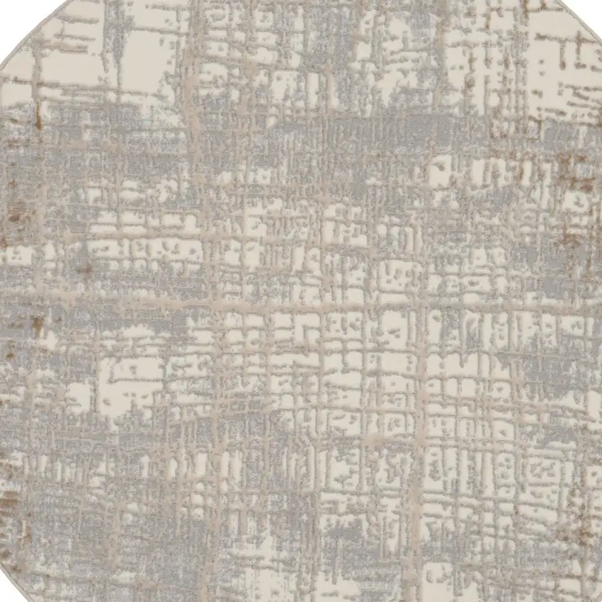4' Ivory Abstract Power Loom Round Rug Photo 9