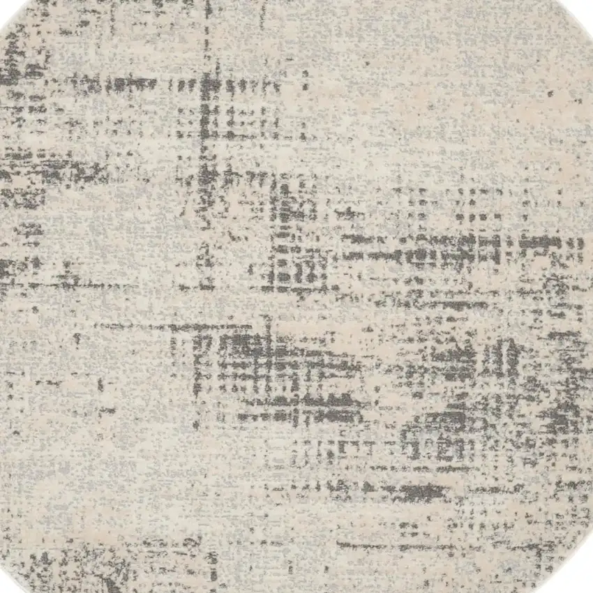 4' Ivory Abstract Power Loom Round Rug Photo 4