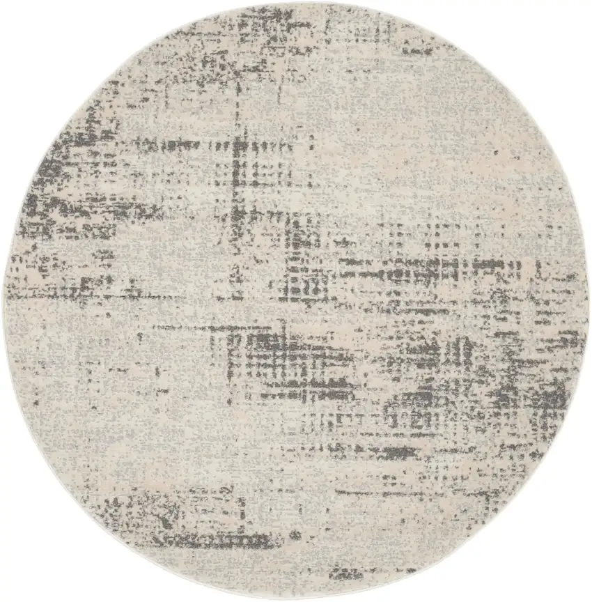 4' Ivory Abstract Power Loom Round Rug Photo 2