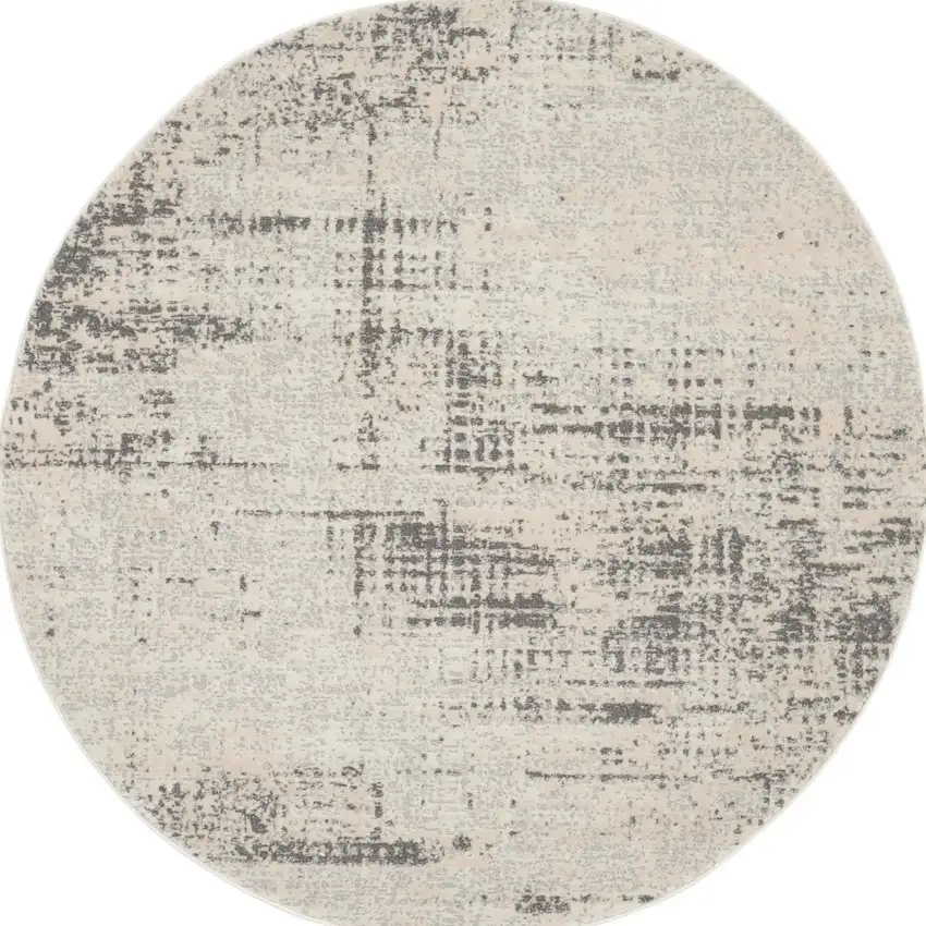 4' Ivory Abstract Power Loom Round Rug Photo 3