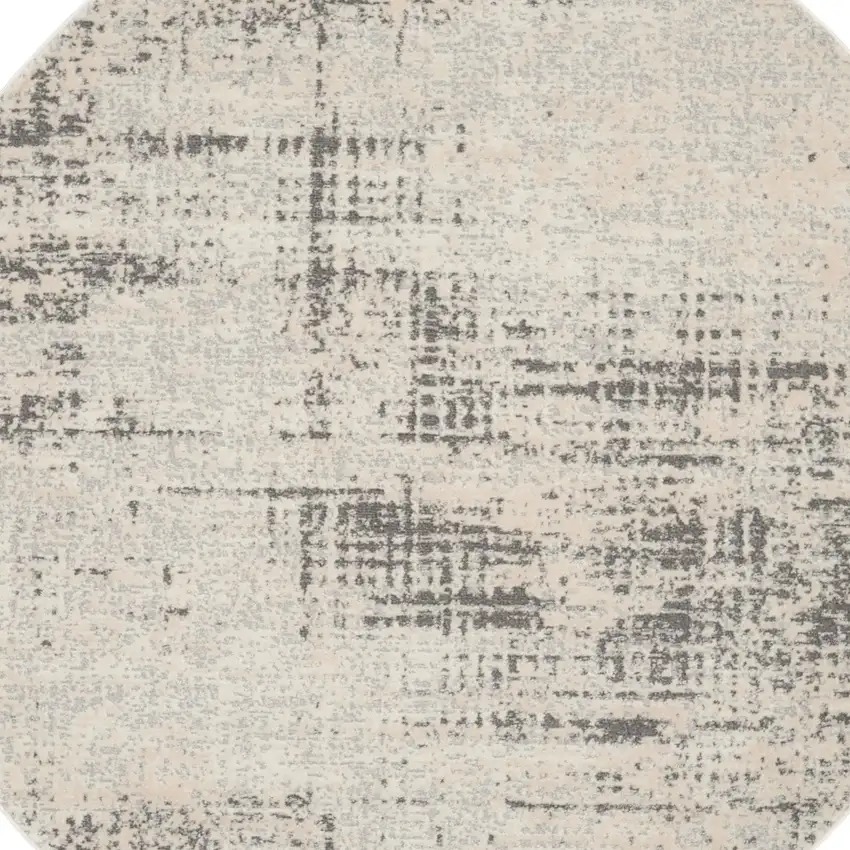 4' Ivory Abstract Power Loom Round Rug Photo 7