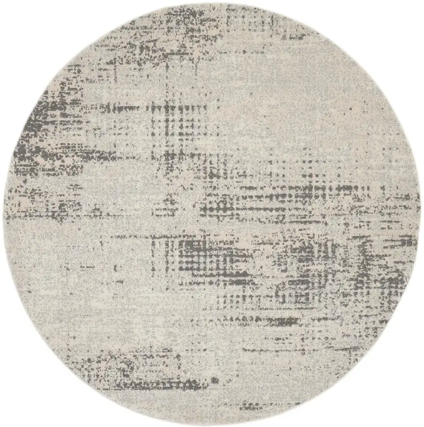 6' Ivory Abstract Power Loom Round Rug Photo 2