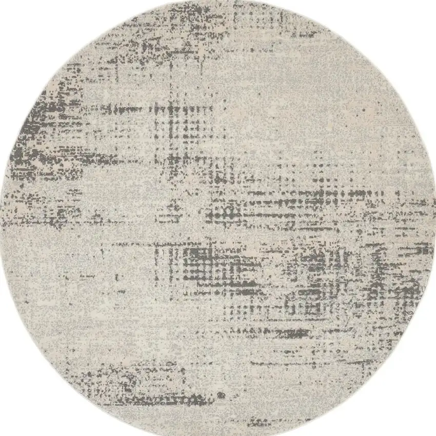 6' Ivory Abstract Power Loom Round Rug Photo 4