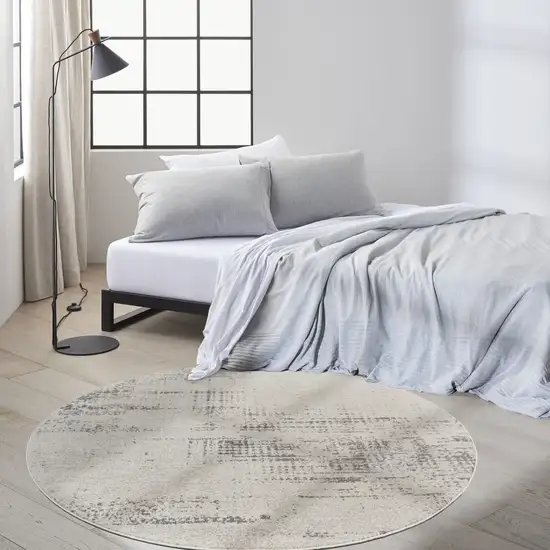 6' Ivory Abstract Power Loom Round Rug Photo 5