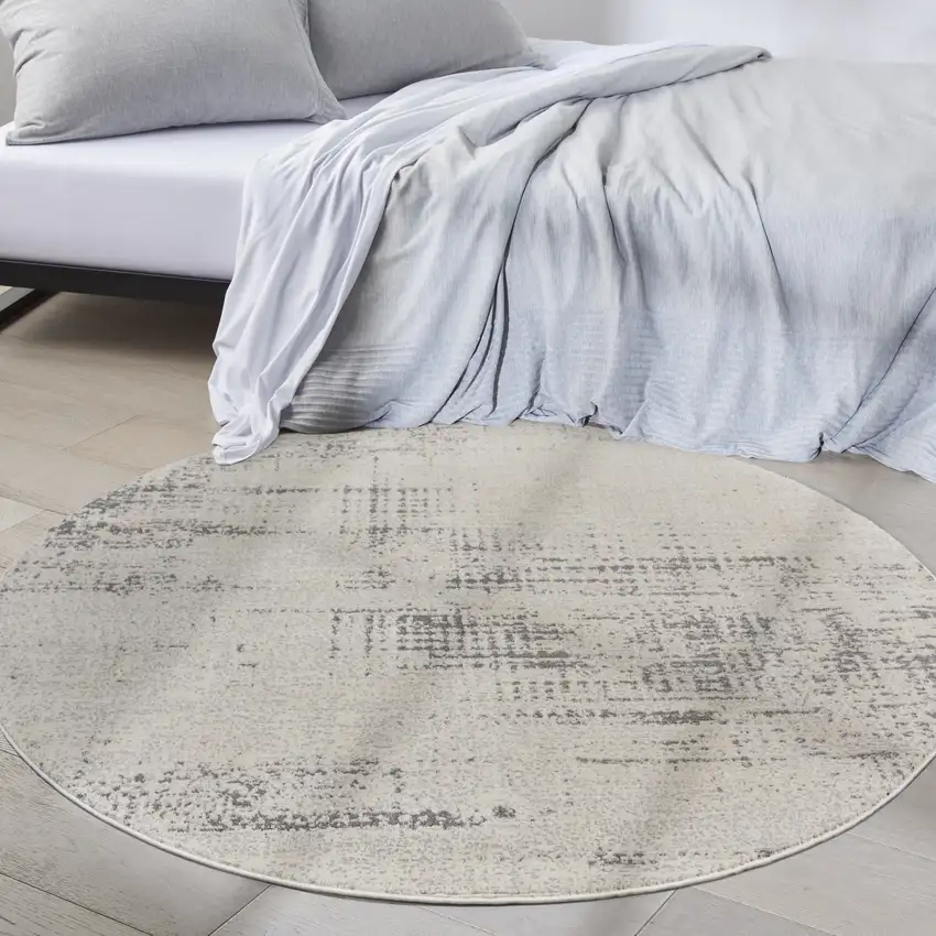 6' Ivory Abstract Power Loom Round Rug Photo 6