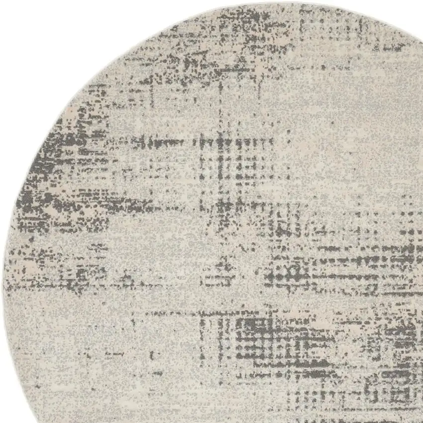 6' Ivory Abstract Power Loom Round Rug Photo 3