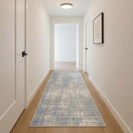 10' Ivory Abstract Power Loom Runner Rug Photo 1