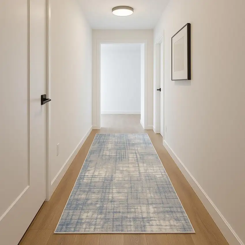 10' Ivory Abstract Power Loom Runner Rug Photo 1