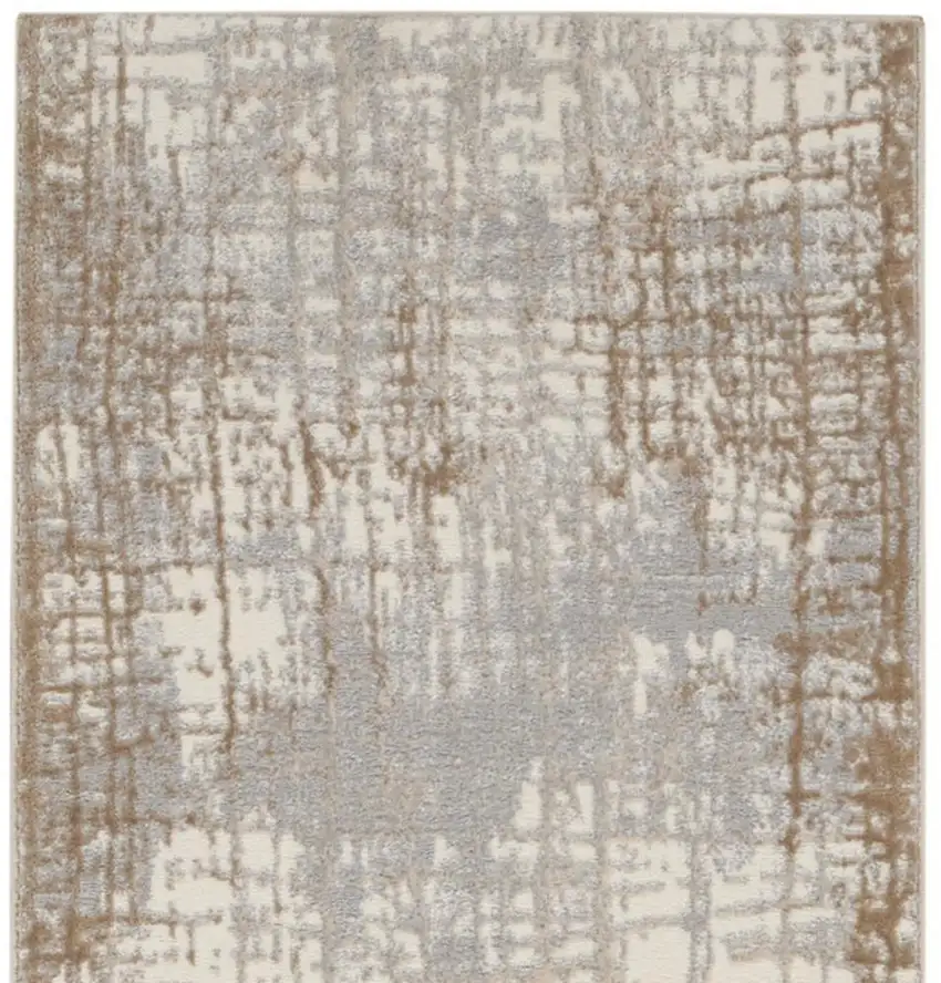10' Ivory Abstract Power Loom Runner Rug Photo 4