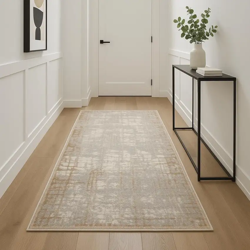 10' Ivory Abstract Power Loom Runner Rug Photo 1