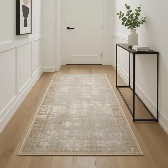 10' Ivory Abstract Power Loom Runner Rug Photo 1