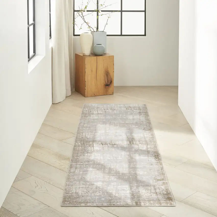 10' Ivory Abstract Power Loom Runner Rug Photo 5