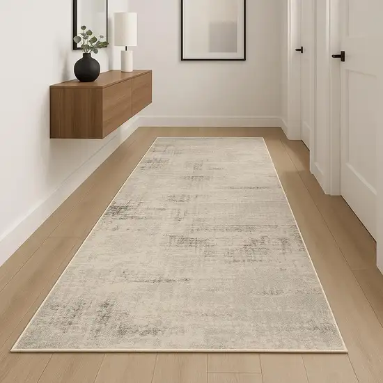 10' Ivory Abstract Power Loom Runner Rug Photo 1