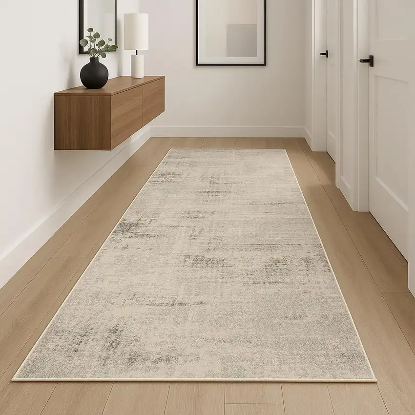10' Ivory Abstract Power Loom Runner Rug Photo 1