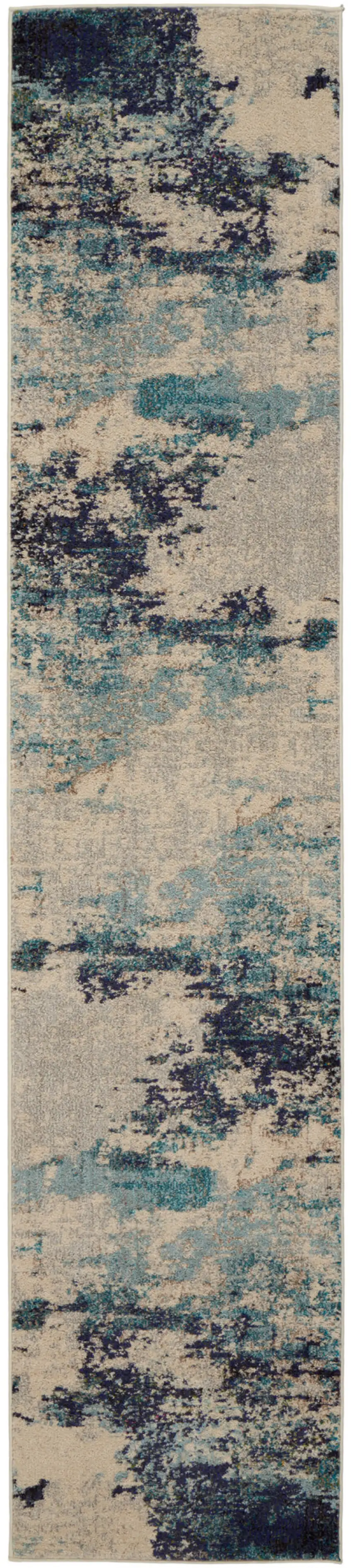 10' Ivory Abstract Power Loom Runner Rug Photo 2