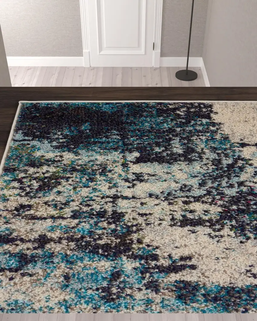 10' Ivory Abstract Power Loom Runner Rug Photo 2