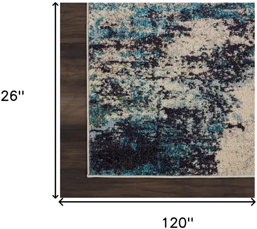 10' Ivory Abstract Power Loom Runner Rug Photo 5