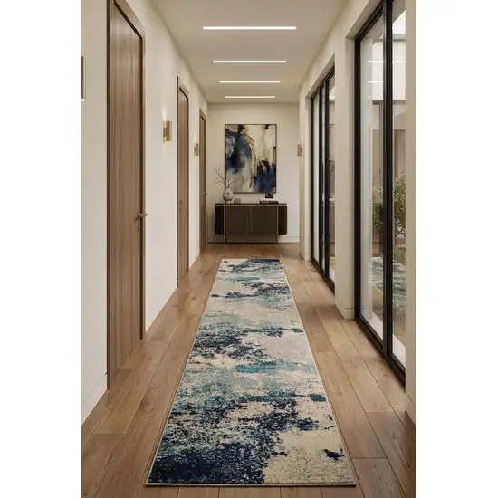 10' Ivory Abstract Power Loom Runner Rug Photo 1
