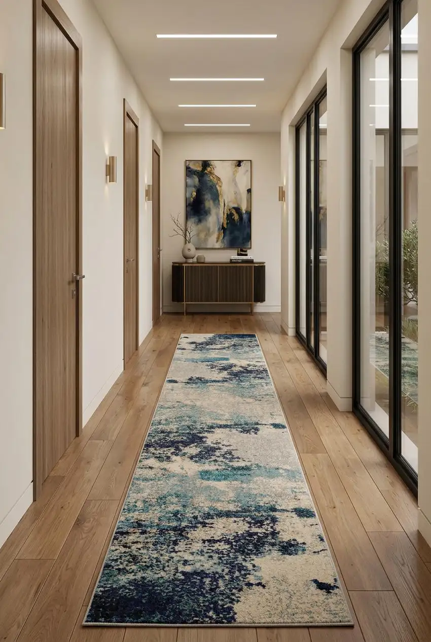 10' Ivory Abstract Power Loom Runner Rug Photo 1