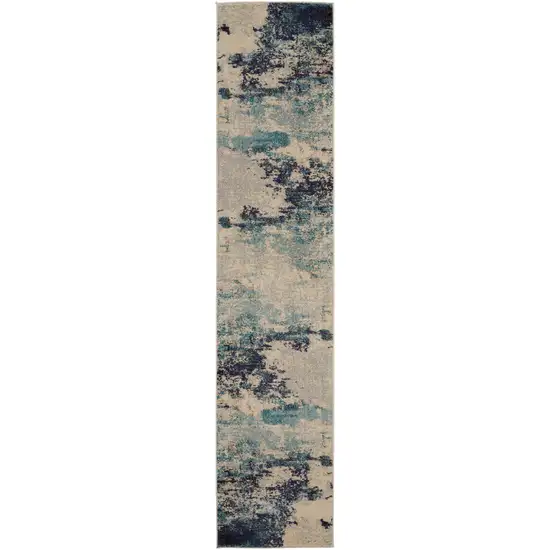 12' Ivory Abstract Power Loom Runner Rug Photo 1