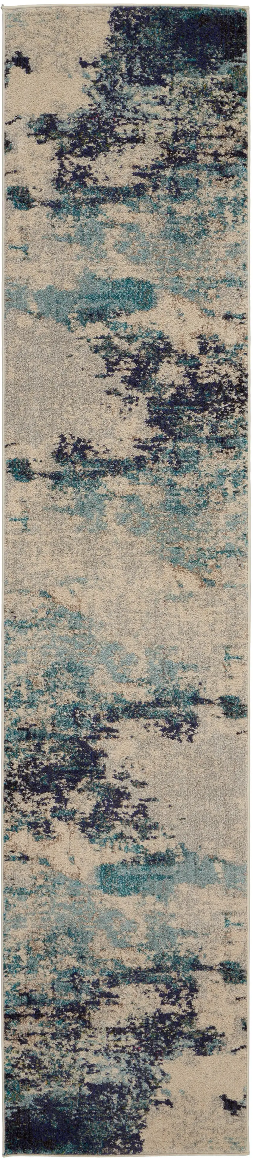 12' Ivory Abstract Power Loom Runner Rug Photo 9