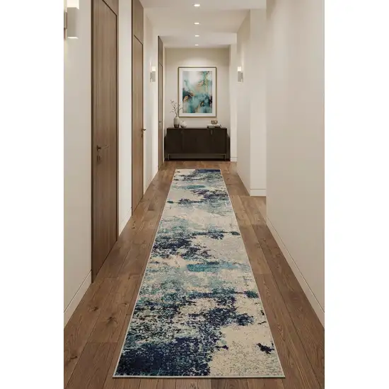 12' Ivory Abstract Power Loom Runner Rug Photo 1