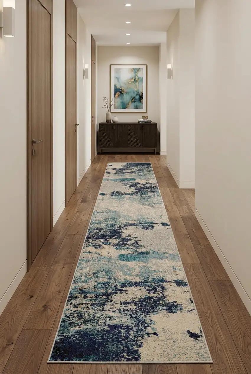 12' Ivory Abstract Power Loom Runner Rug Photo 1