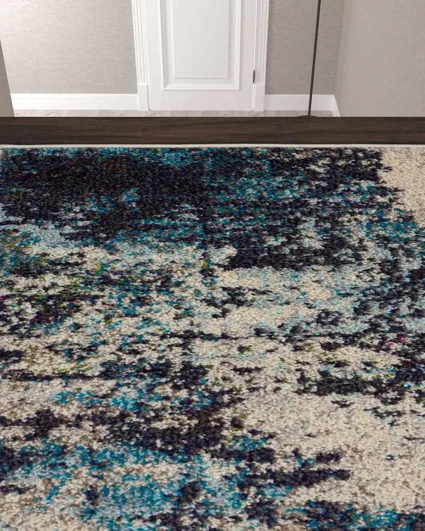 12' Ivory Abstract Power Loom Runner Rug Photo 2