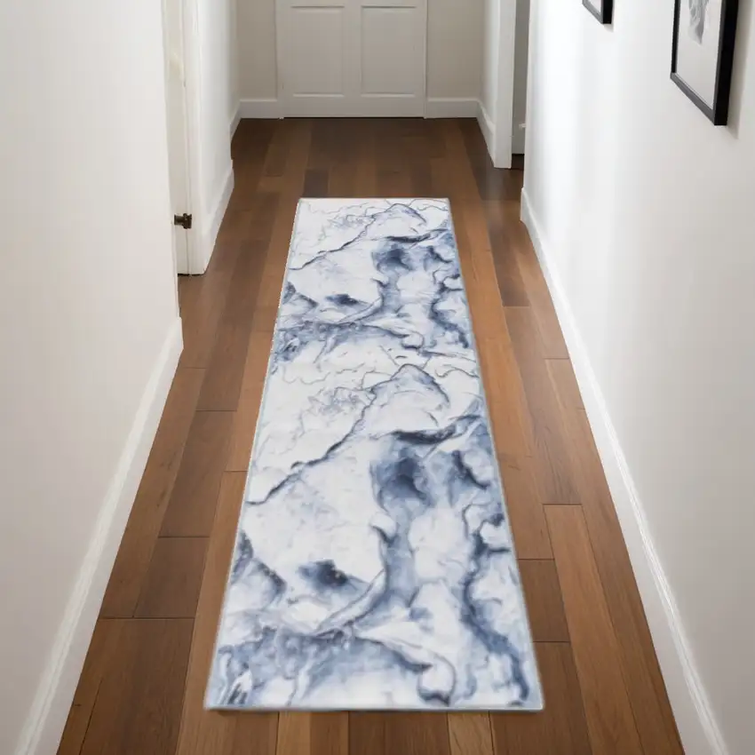 8' Ivory Abstract Power Loom Runner Rug Photo 2