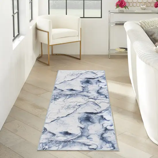 8' Ivory Abstract Power Loom Runner Rug Photo 8