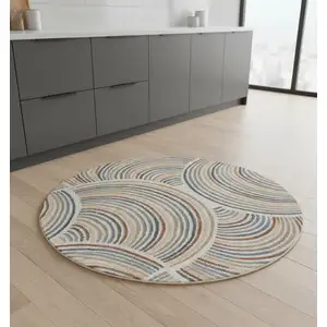 Photo of 5' Ivory Abstract Round Rug
