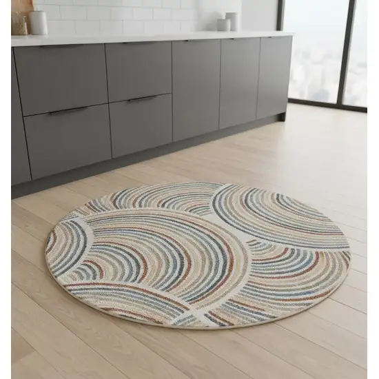 5' Ivory Abstract Round Rug Photo 1
