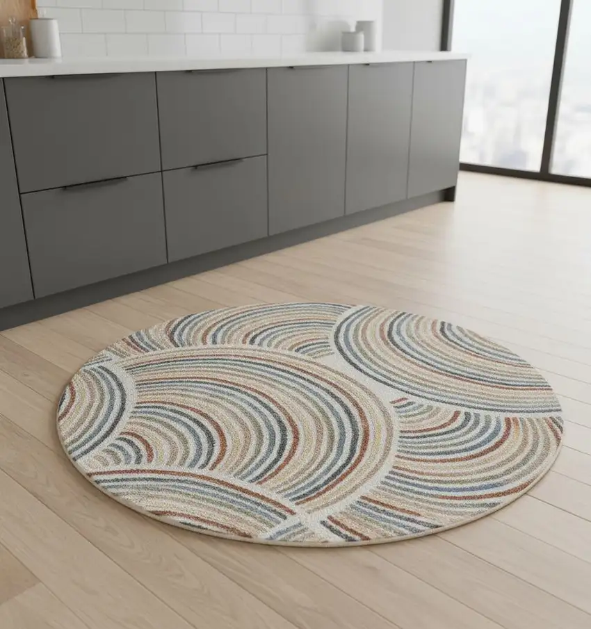 5' Ivory Abstract Round Rug Photo 1