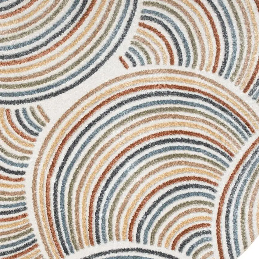 5' Ivory Abstract Round Rug Photo 4